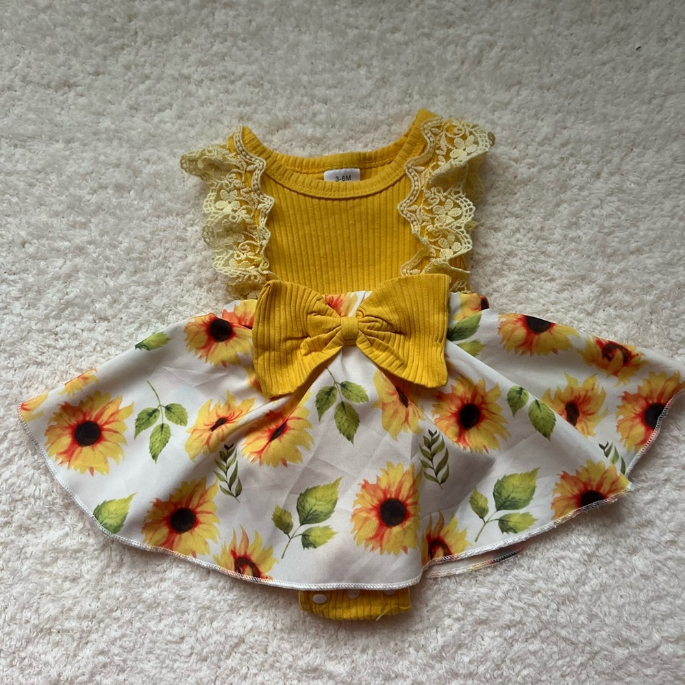 Sunflower Baby Dress with Lace Details